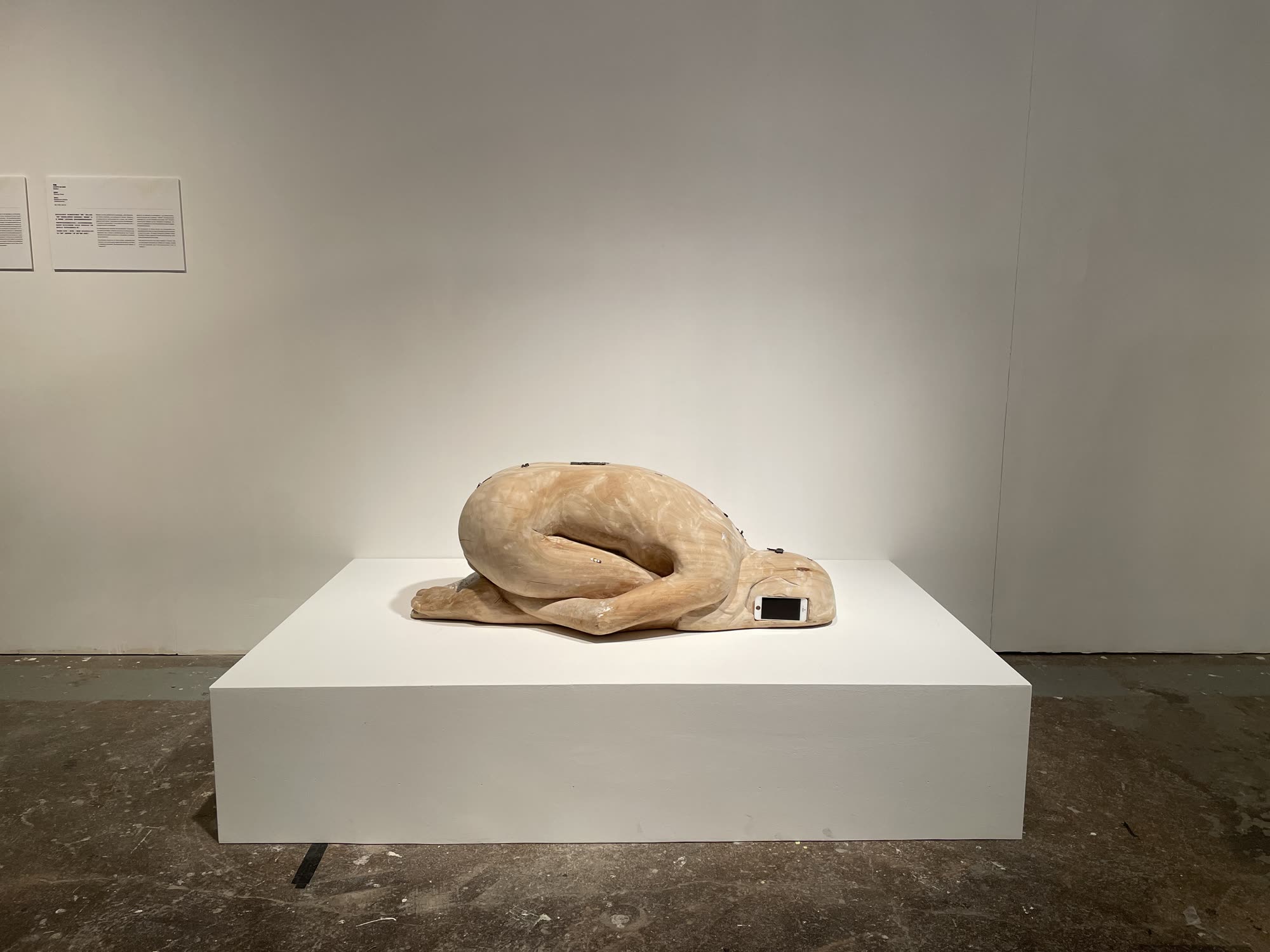 《母體》，展場，張儀君 Luna Cheong，雕塑，樟木、iPhone 手機